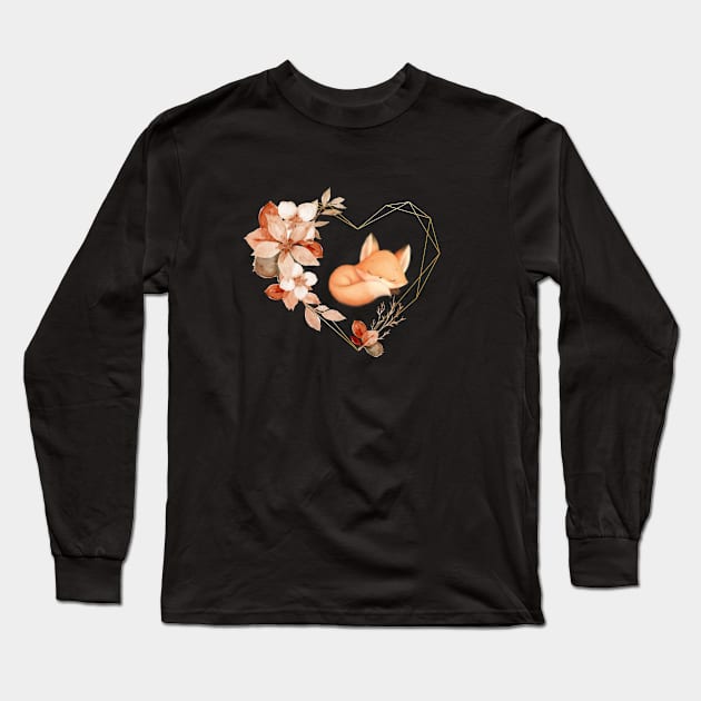 Cute Fox Floral Long Sleeve T-Shirt by NICHE&NICHE